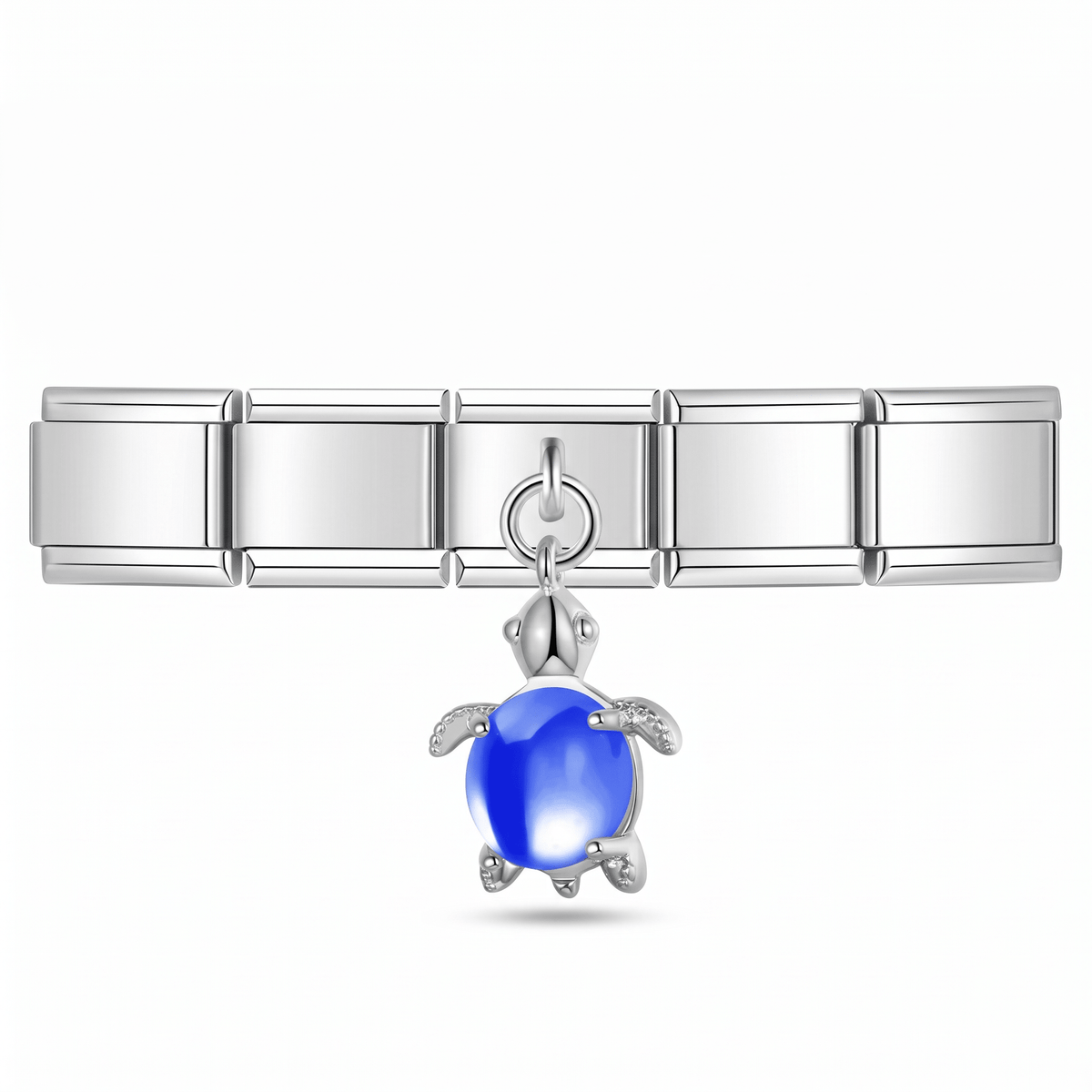 Charm Colgante Tortuga Azul Rey en pulsera italiana de eslabones