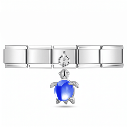 Charm Colgante Tortuga Azul Rey en pulsera italiana de eslabones