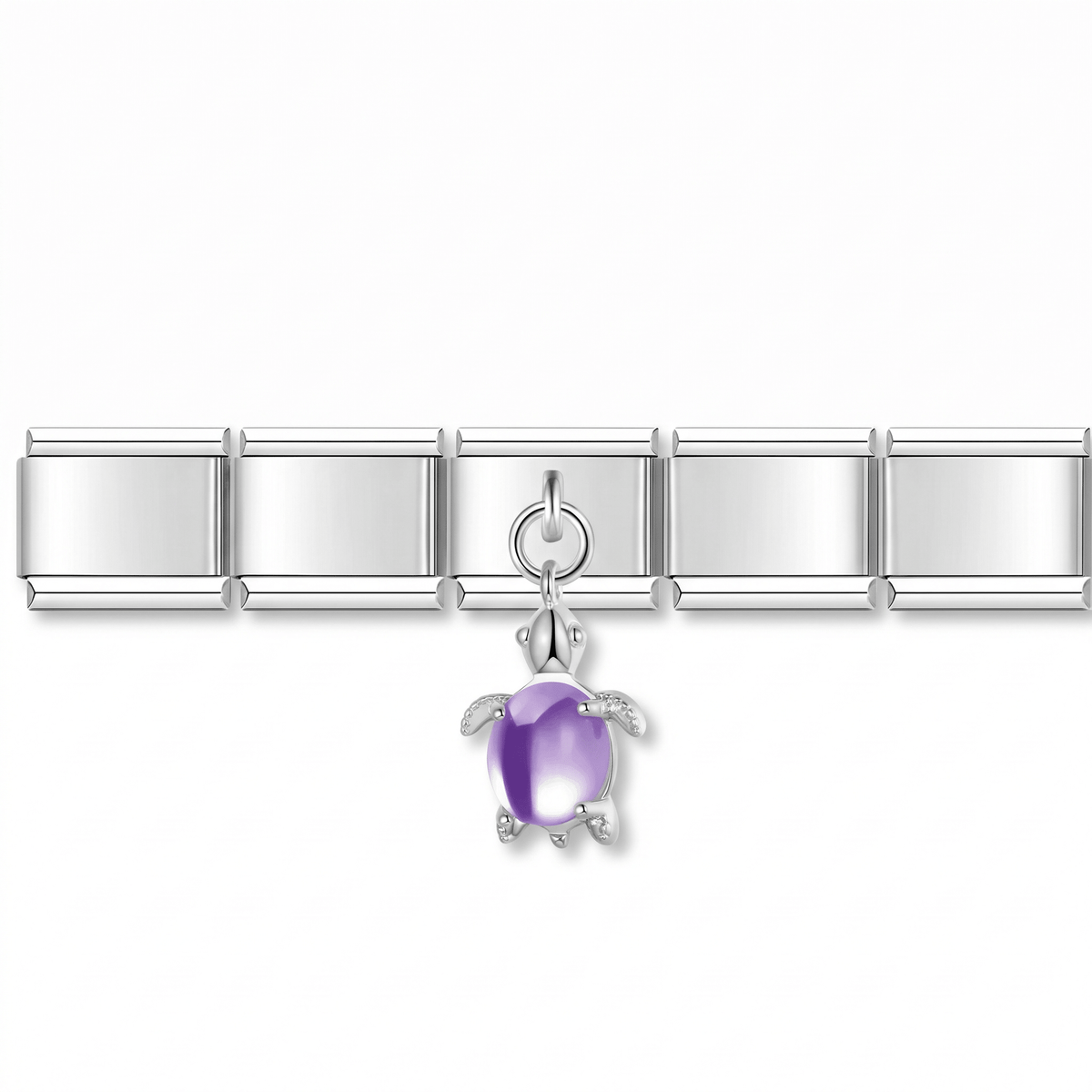 Charm Colgante Tortuga Morado en pulsera italiana de eslabones