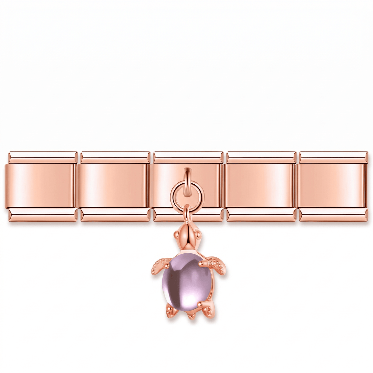 Charm Colgante Tortuga Oro Rosa en pulsera italiana de eslabones