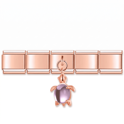 Charm Colgante Tortuga Oro Rosa en pulsera italiana de eslabones