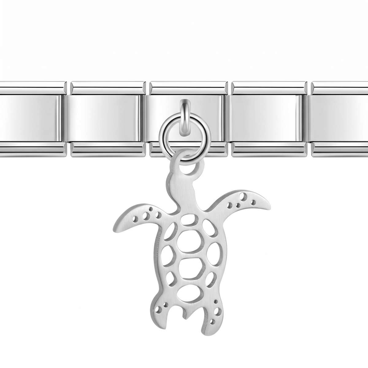 Charm Colgante Tortuga (Plateado) en pulsera italiana de eslabones