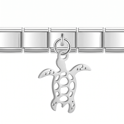 Charm Colgante Tortuga (Plateado) en pulsera italiana de eslabones
