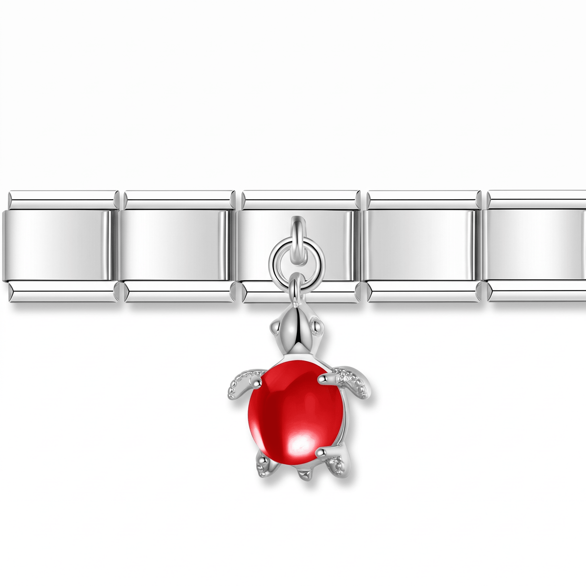 Charm Colgante Tortuga Rojo en pulsera italiana de eslabones