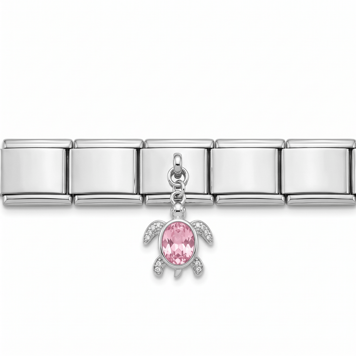 Charm Colgante Tortuga Rosa en pulsera italiana de eslabones