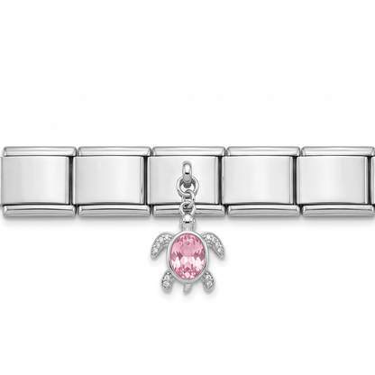 Charm Colgante Tortuga Rosa en pulsera italiana de eslabones
