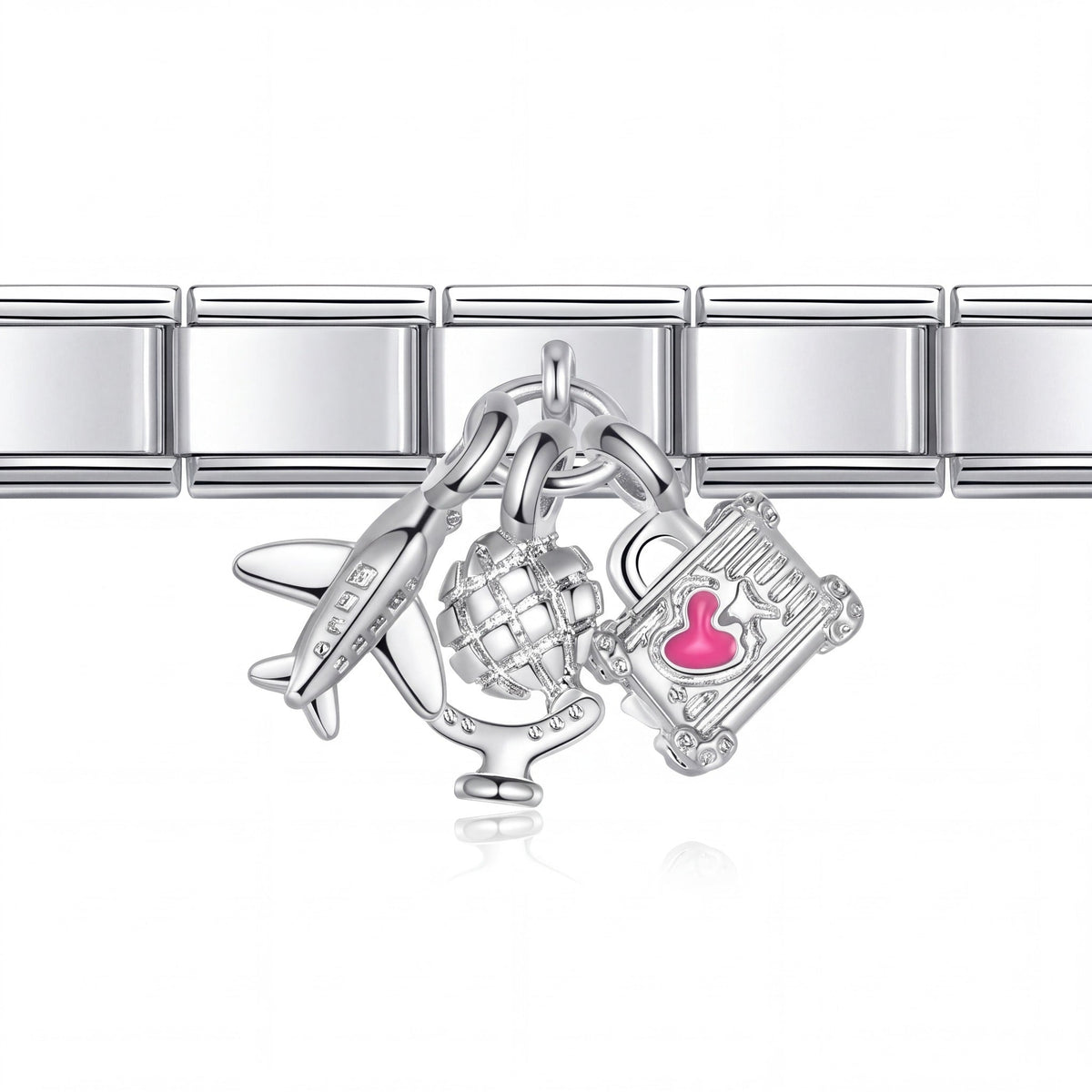 Charm Colgante viaje avion (Plateado) en pulsera italiana de eslabones
