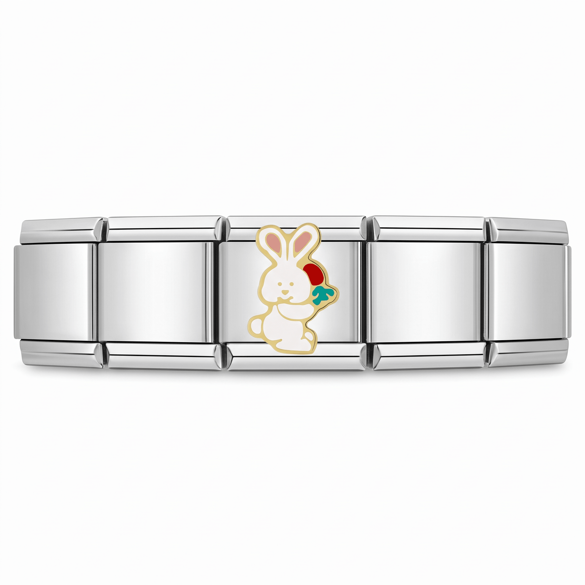 Charm Conejo (con Flor) en pulsera italiana de eslabones