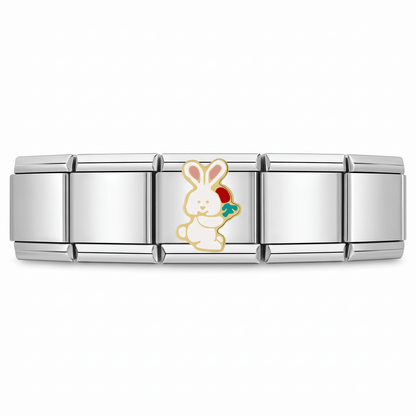 Charm Conejo (con Flor) en pulsera italiana de eslabones
