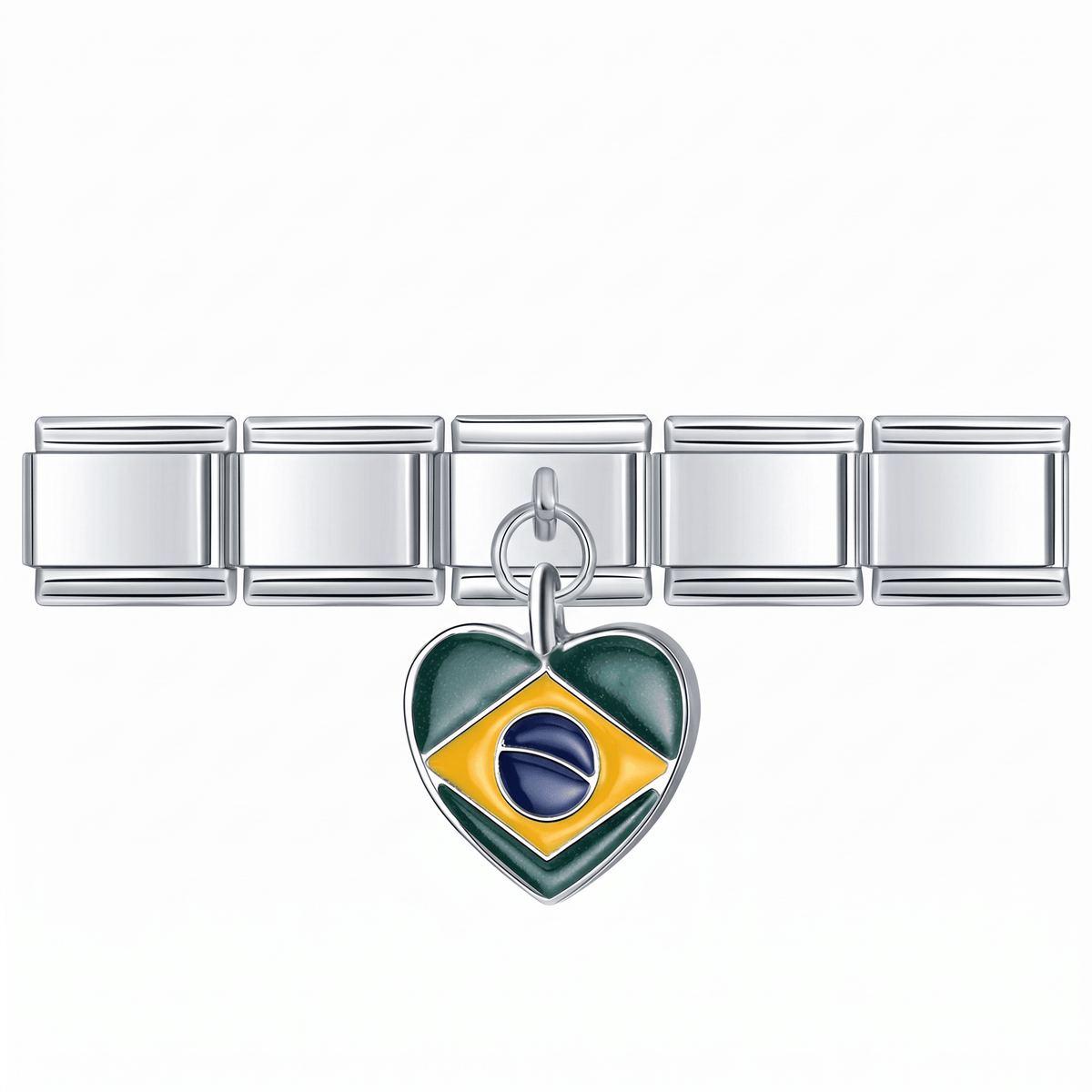 Charm Corazón Brasil en pulsera italiana de eslabones