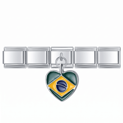 Charm Corazón Brasil en pulsera italiana de eslabones