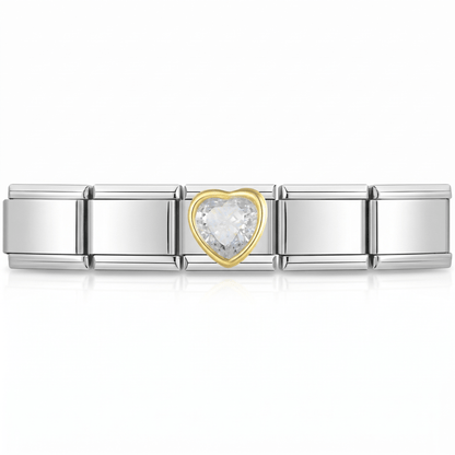 Charm Corazon brillante (Blanco) en pulsera italiana de eslabones