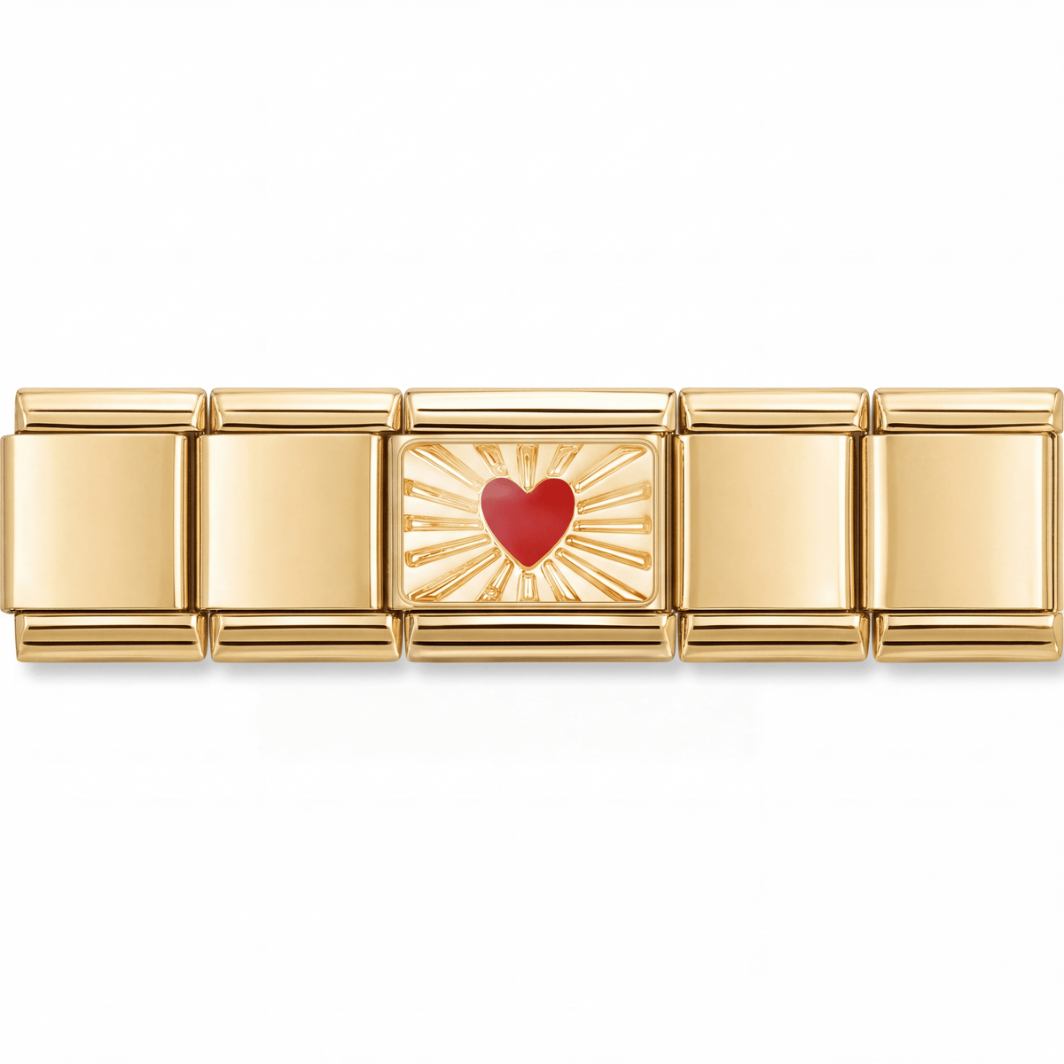 Charm Corazon Brillante (Rayos Dorados) en pulsera italiana de eslabones