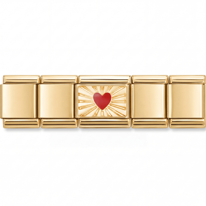 Charm Corazon Brillante (Rayos Dorados) en pulsera italiana de eslabones