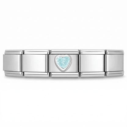 Charm Corazon Brillo Azul en pulsera italiana de eslabones