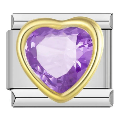 Charm Corazon Brillo Morado (Borde Dorado) - Italian Charms