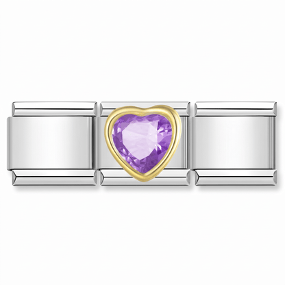 Charm Corazon Brillo Morado (Borde Dorado) en pulsera italiana de eslabones