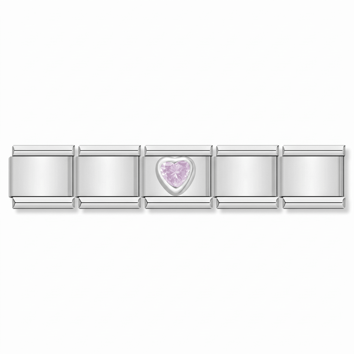 Charm Corazon Brillo Morado (Lila Claro) en pulsera italiana de eslabones