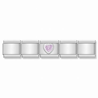 Charm Corazon Brillo Morado (Lila Claro) en pulsera italiana de eslabones