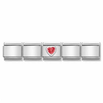 Charm Corazon Brillo Rojo en pulsera italiana de eslabones