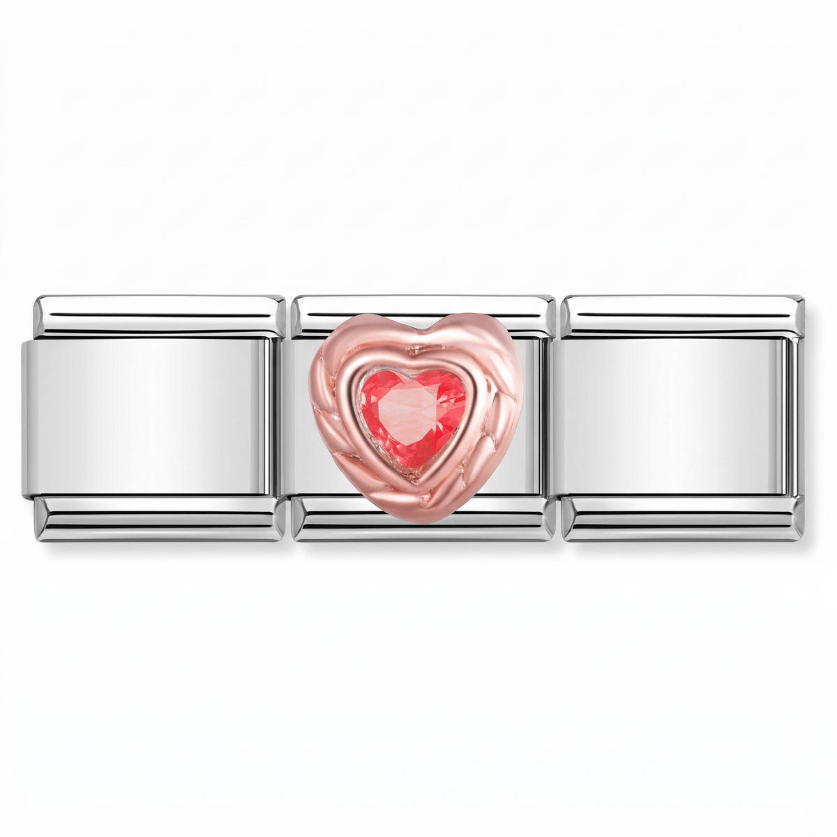 Charm Corazon Brillo (Rojo, Oro Rosa) en pulsera italiana de eslabones