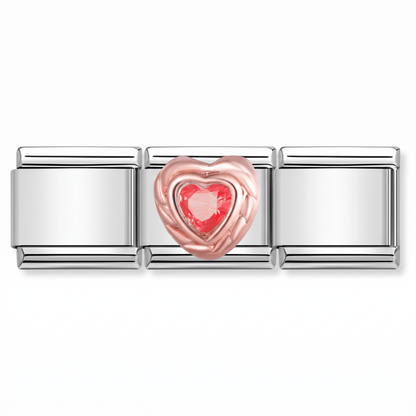 Charm Corazon Brillo (Rojo, Oro Rosa) en pulsera italiana de eslabones