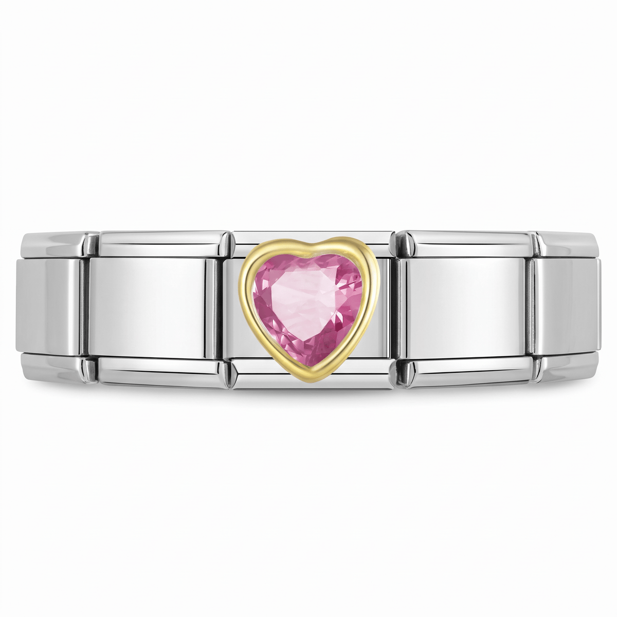 Charm Corazon Brillo Rosa (Grande) en pulsera italiana de eslabones