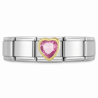 Charm Corazon Brillo Rosa (Grande) en pulsera italiana de eslabones