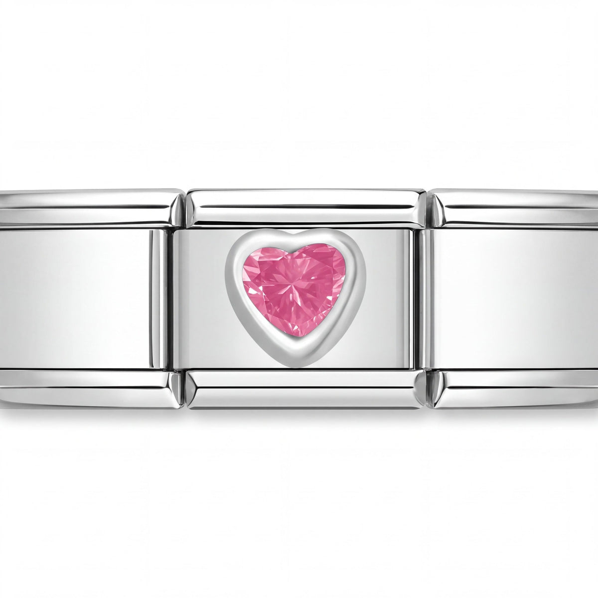 Charm Corazon Brillo Rosa (Pequeño) en pulsera italiana de eslabones