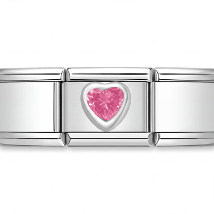 Charm Corazon Brillo Rosa (Pequeño) en pulsera italiana de eslabones