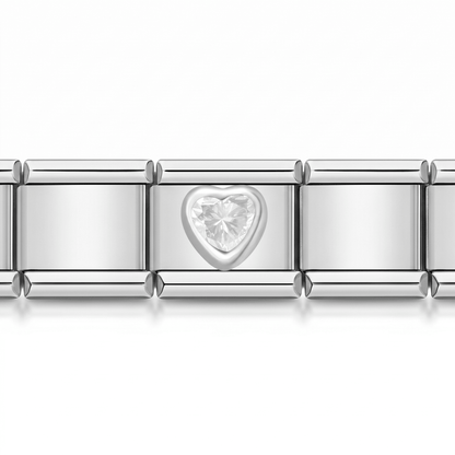 Charm Corazon Brillo (Transparente) en pulsera italiana de eslabones