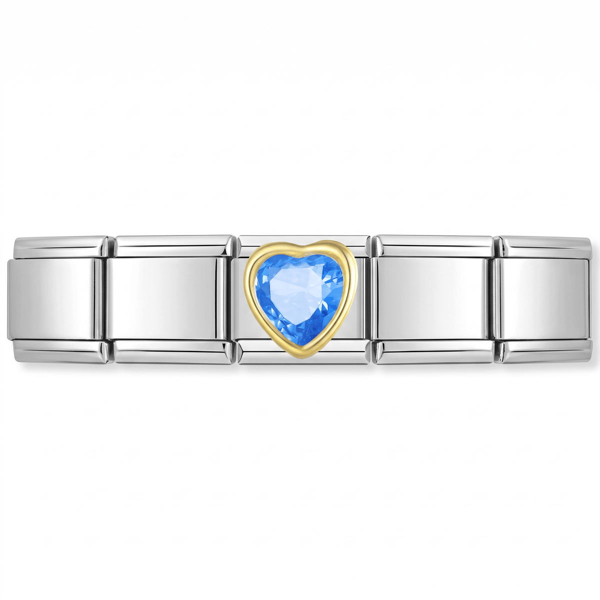 Charm Corazon Brilloso Azul en pulsera italiana de eslabones