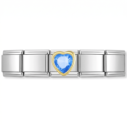 Charm Corazon Brilloso Azul en pulsera italiana de eslabones