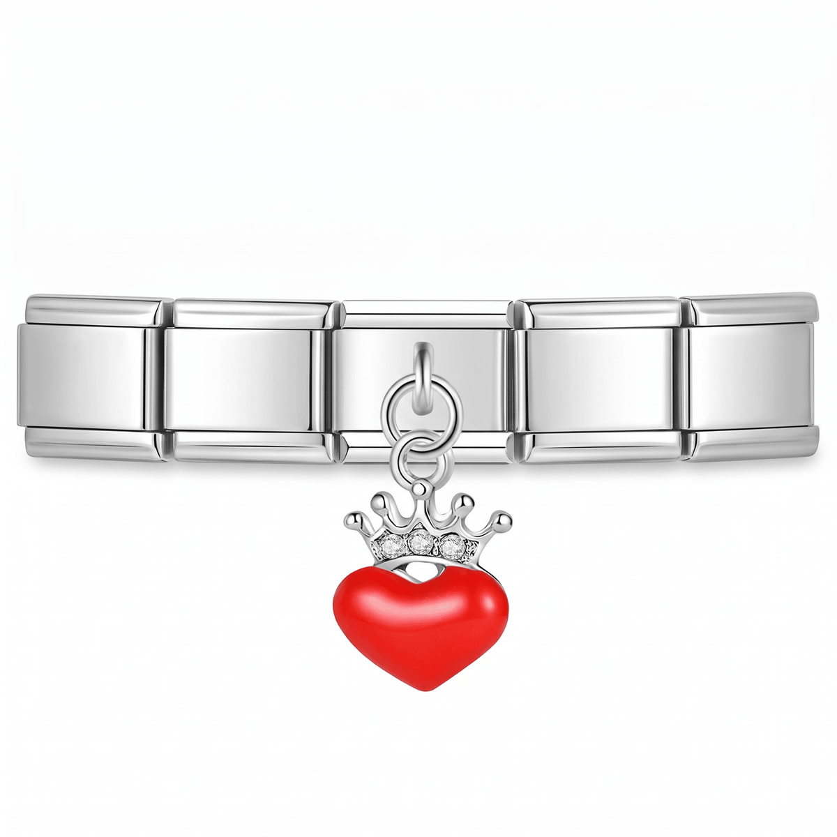 Charm Corazón Corona en pulsera italiana de eslabones