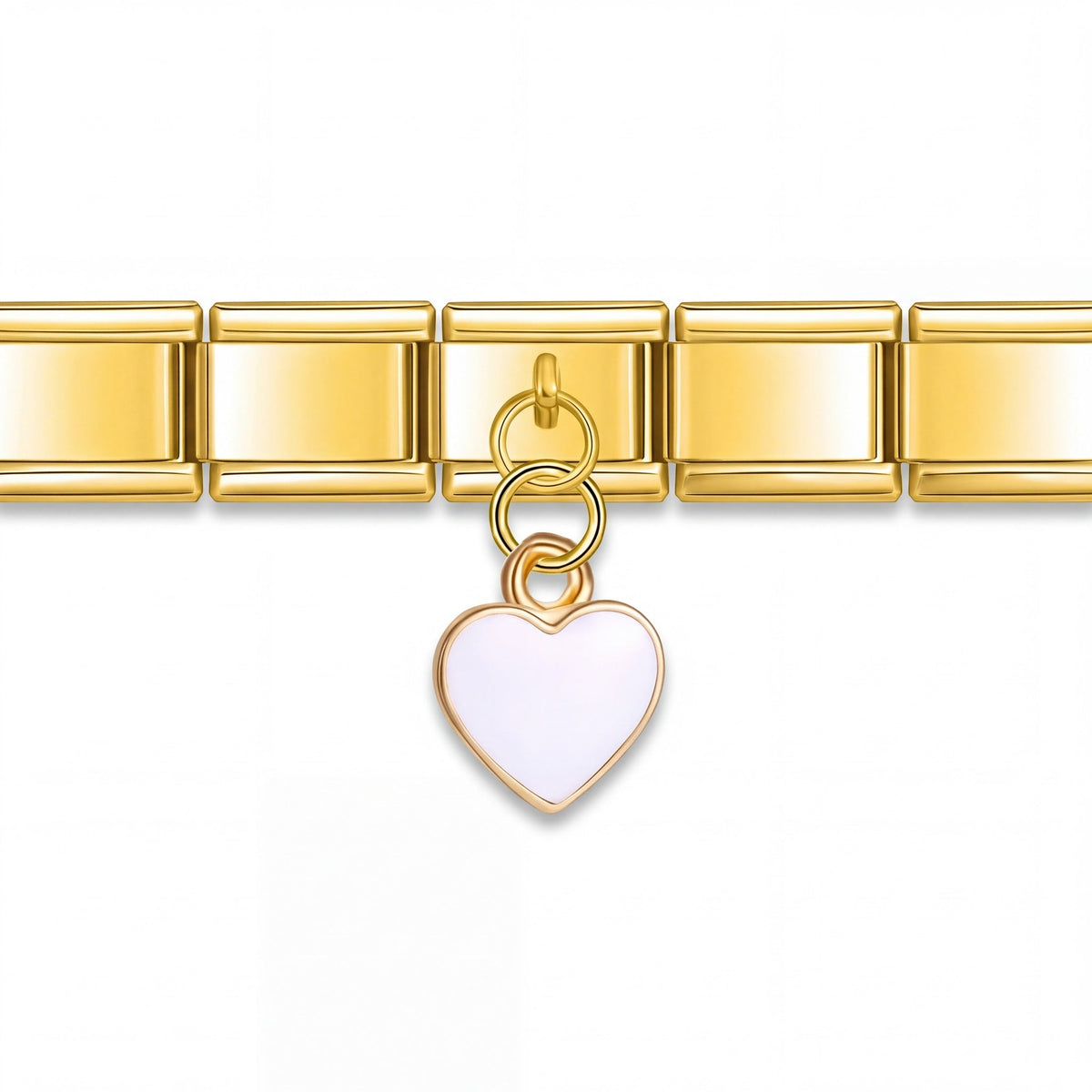 Charm Corazón dorado (Blanco) en pulsera italiana de eslabones