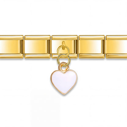 Charm Corazón dorado (Blanco) en pulsera italiana de eslabones