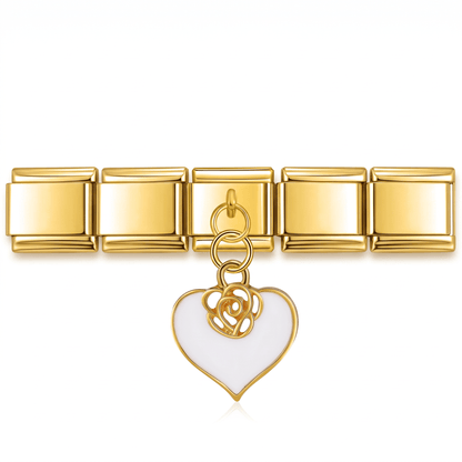 Charm Corazón dorado (con Flor) en pulsera italiana de eslabones