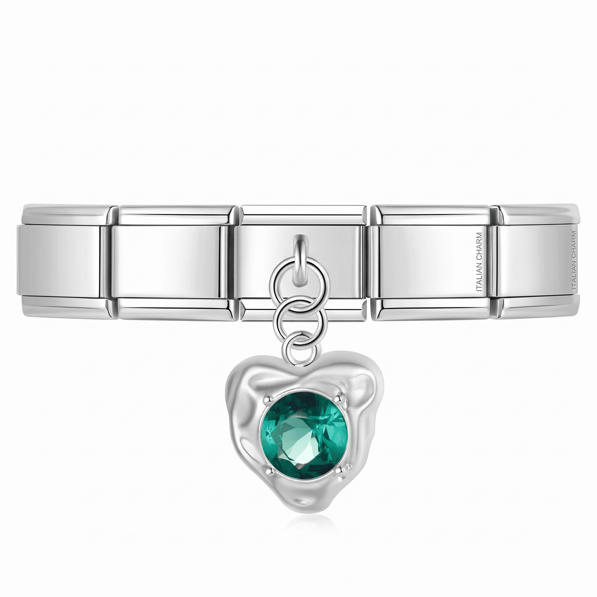 Charm Corazón Esmeralda en pulsera italiana de eslabones