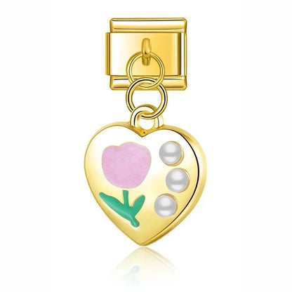 Charm Corazon flor (Colgante, Dorado) - Italian Charms