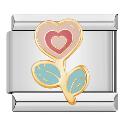 Charm Corazon Flor (Plateado) - Italian Charms