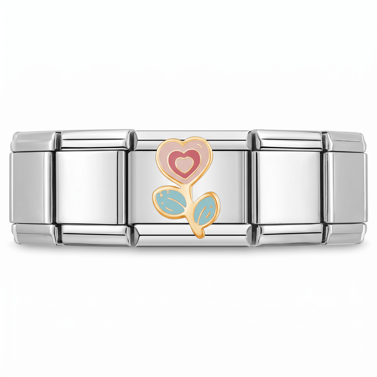Charm Corazon Flor (Plateado) en pulsera italiana de eslabones