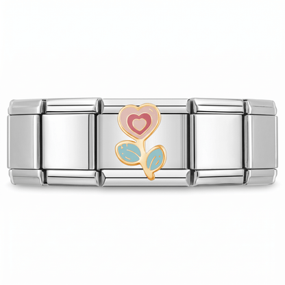 Charm Corazon Flor (Plateado) en pulsera italiana de eslabones