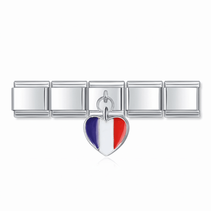Charm Corazón Francia en pulsera italiana de eslabones