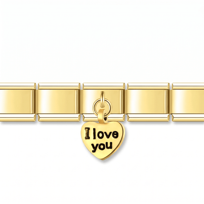 Charm Corazón love you en pulsera italiana de eslabones