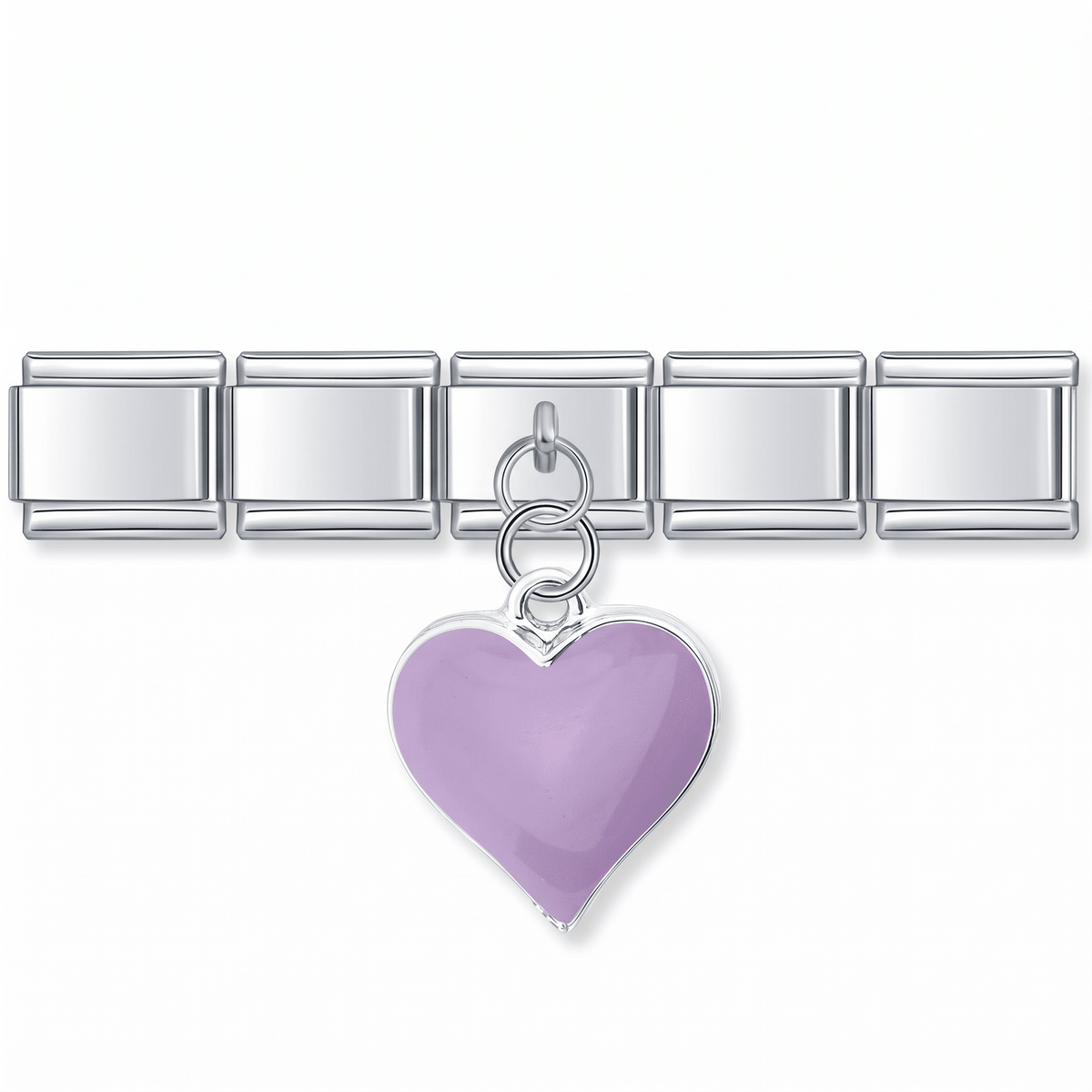 Charm Corazón morado en pulsera italiana de eslabones