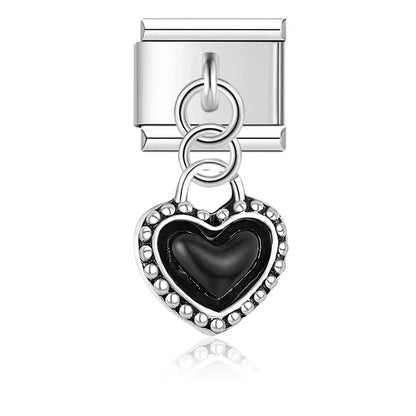 Charm Corazón Negro (Colgante, Plateado) - Italian Charms