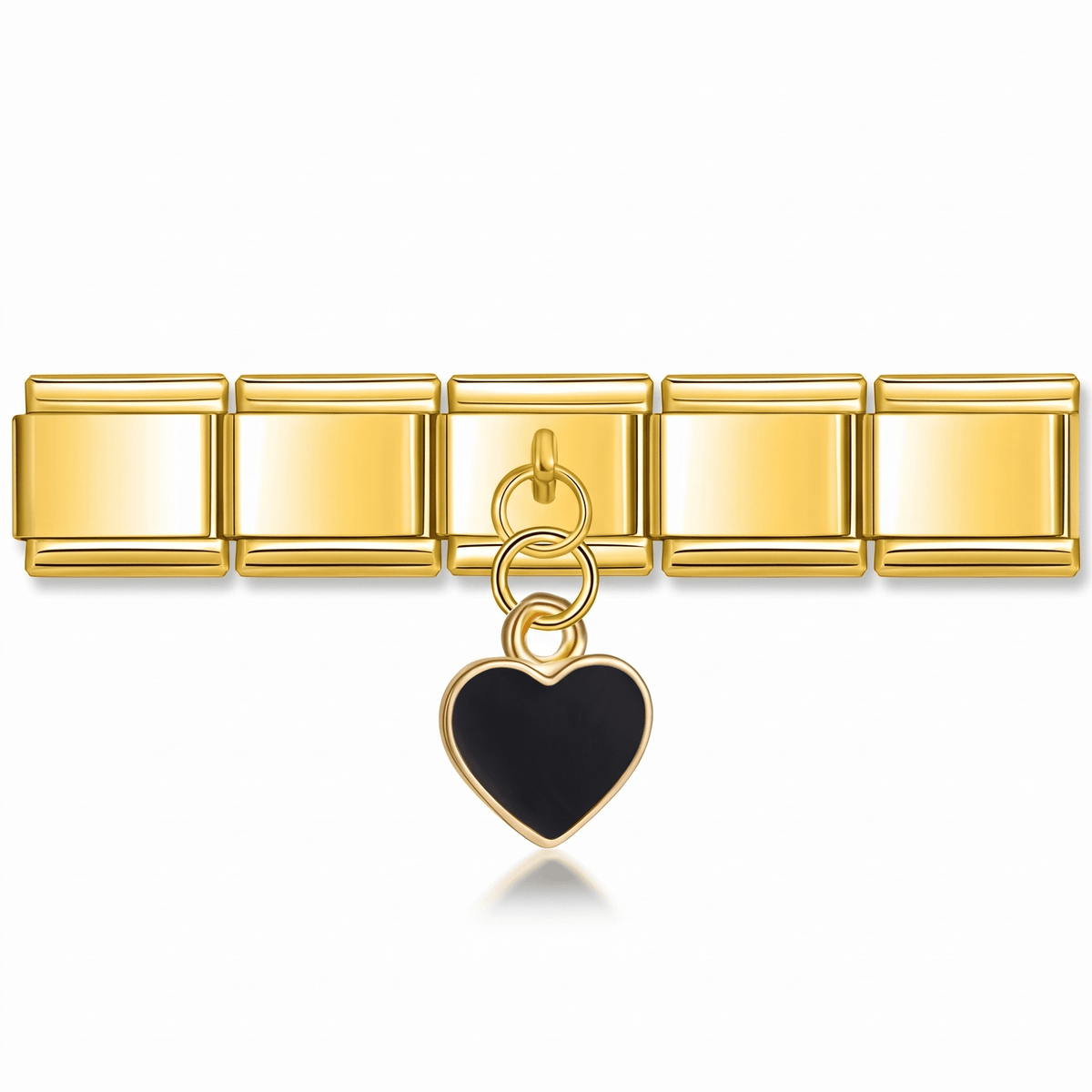 Charm Corazón negro (Colgante, Dorado) en pulsera italiana de eslabones