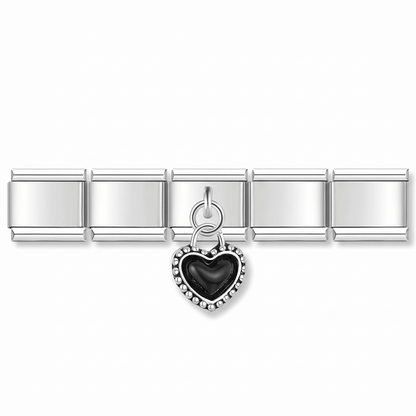 Charm Corazón Negro (Colgante, Plateado) en pulsera italiana de eslabones