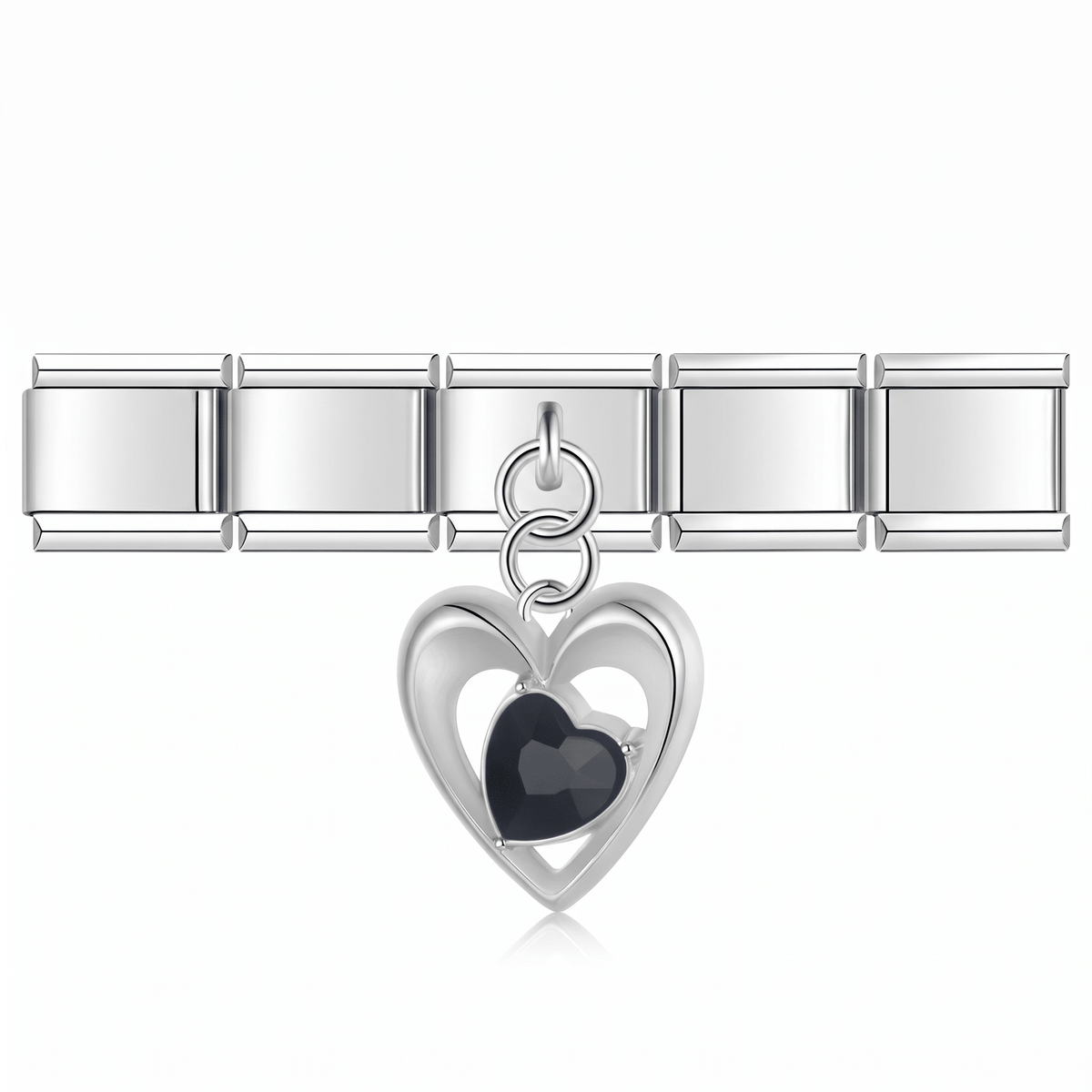 Charm Corazón Nocturno en pulsera italiana de eslabones