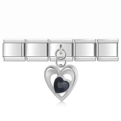 Charm Corazón Nocturno en pulsera italiana de eslabones